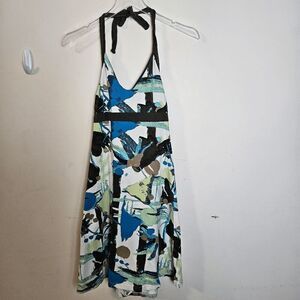 Patagonia Abstract Print Stretch Halter Dress with Built in Bra Womens Multicolo